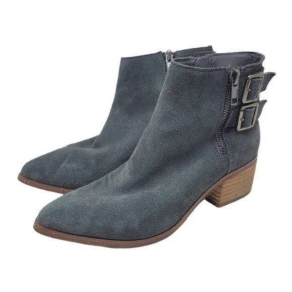 Bleecker & Bond | Suede Leather Georgia Ankle Bootie Boots Slate Gray Blue - Picture 1 of 10